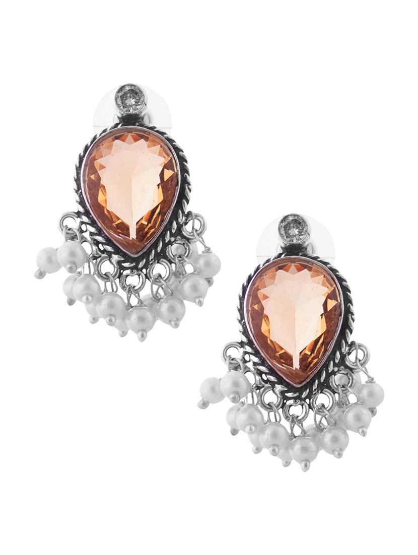 crystals studded and beaded circular stud earrings - 22014506 -  Standard Image - 1