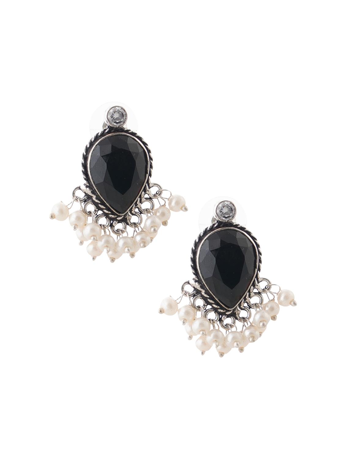 crystals studded and beaded circular stud earrings - 22014507 - Standard Image - 1