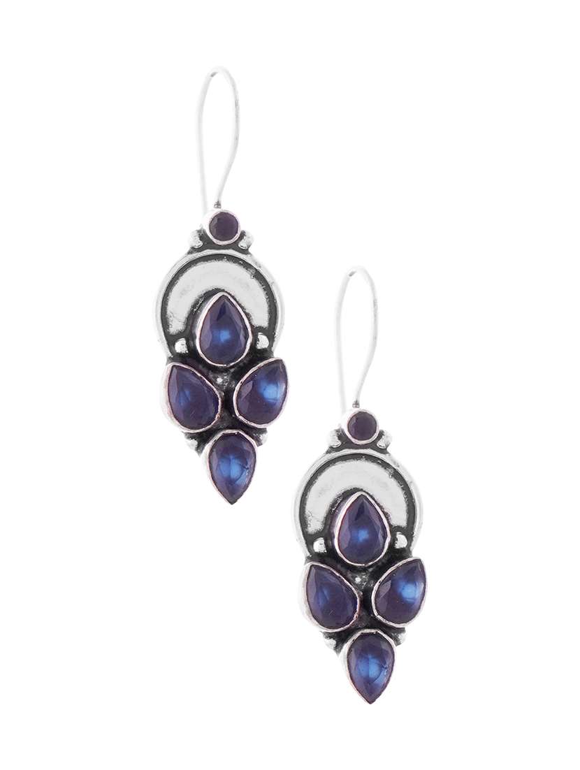 blue & silver toned classic design crystal drop stylish earring - 22014508 -  Standard Image - 1