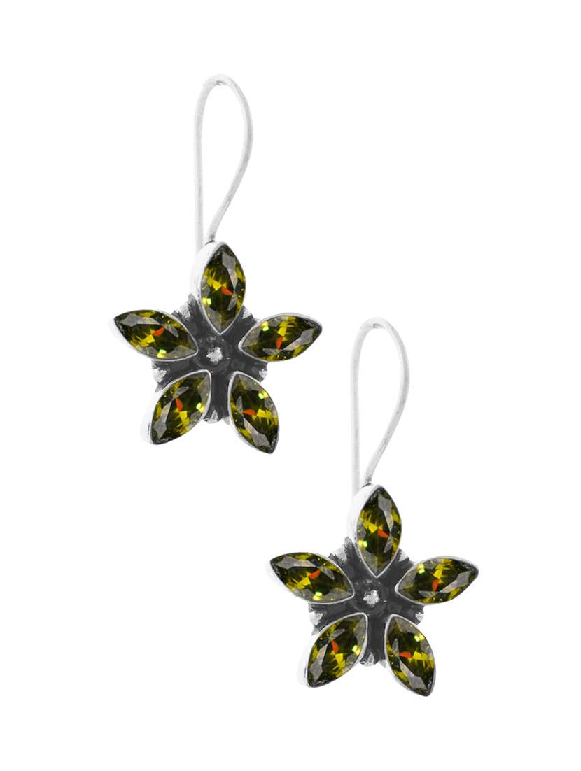 yellow & silver toned classic design crystal drop stylish earrings - 22014514 -  Standard Image - 1