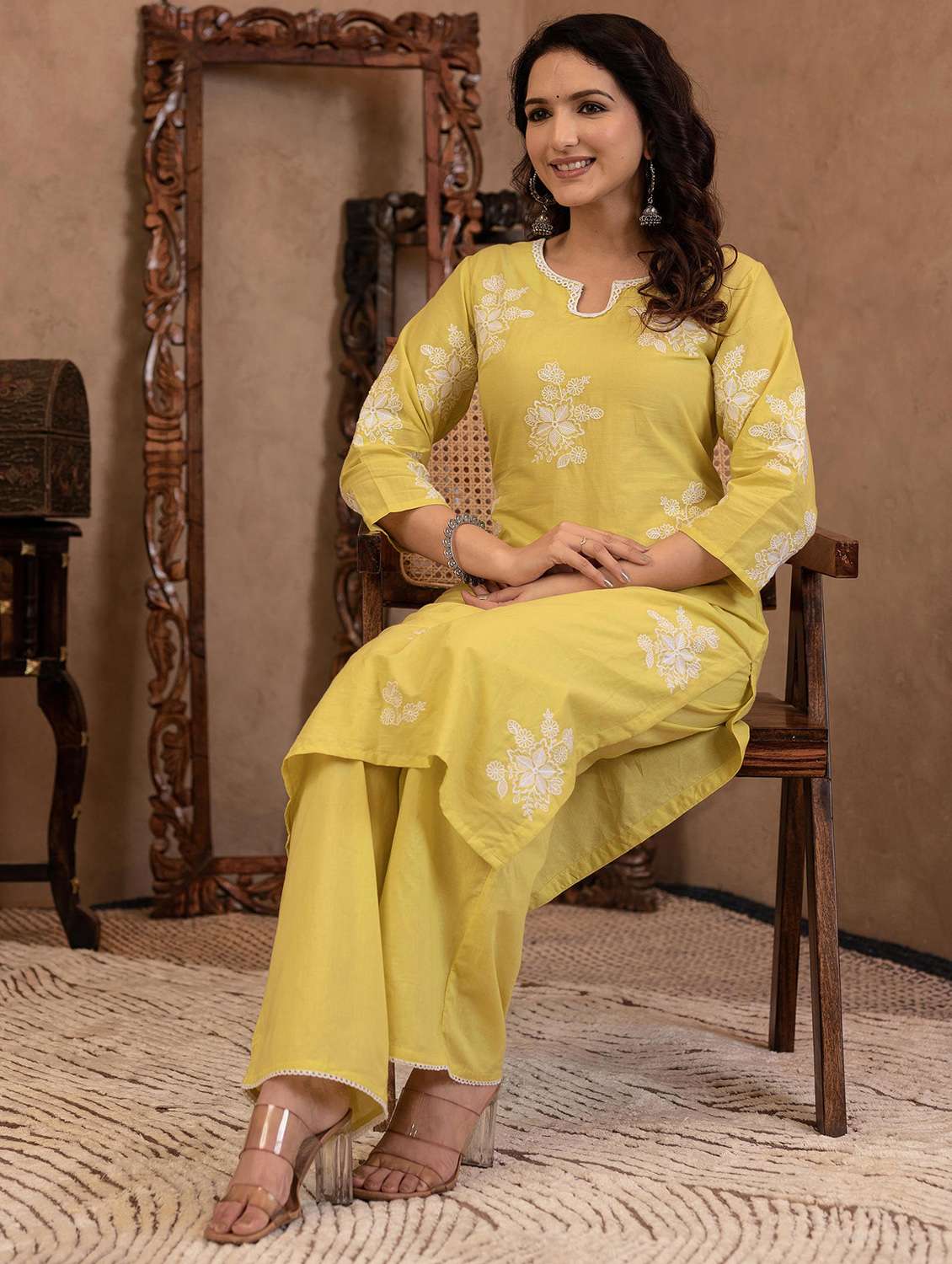 women embroidered three quarter sleeve kurta pant set - 22014579 - Standard Image - 1