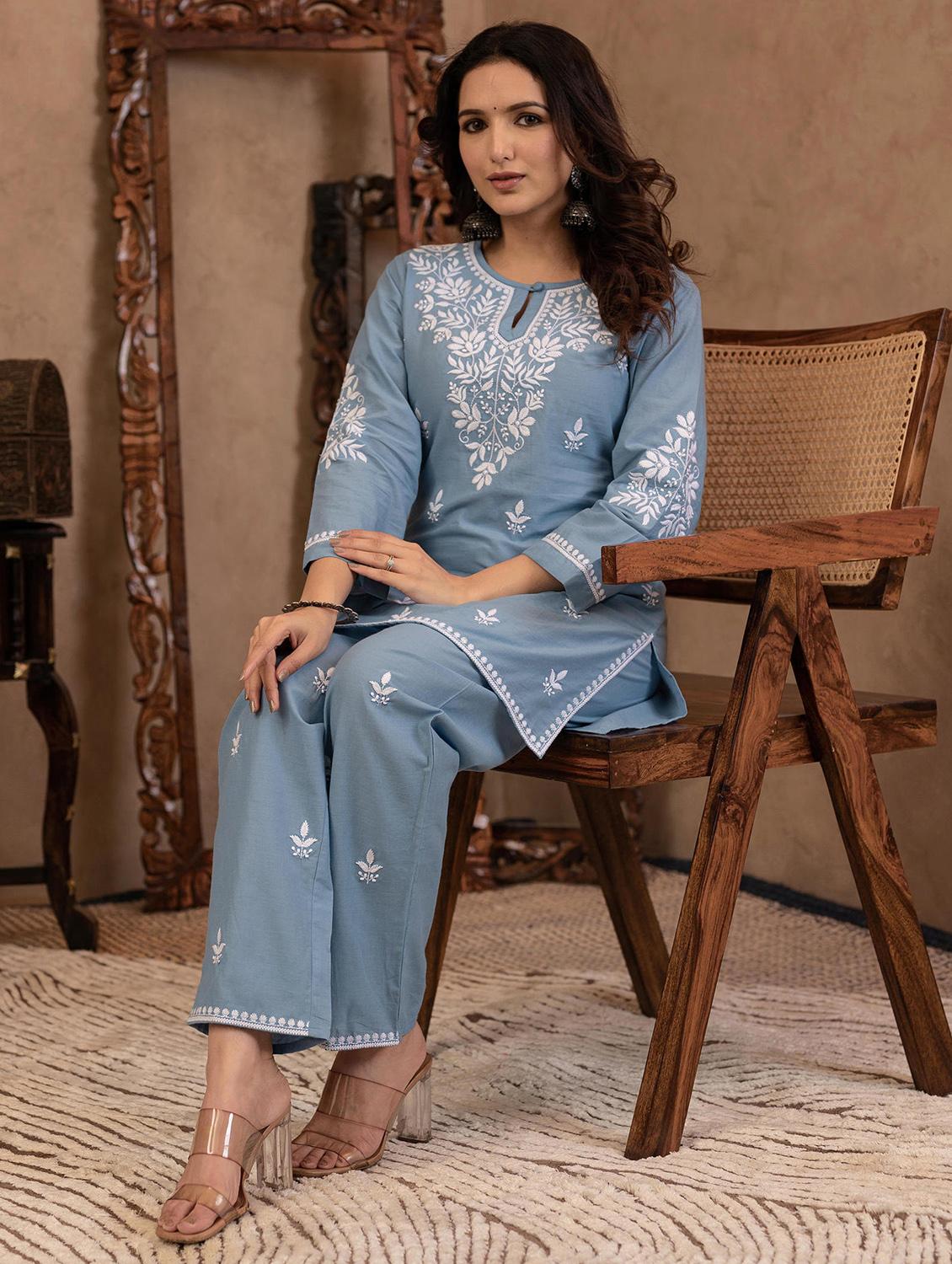 women three quarter sleeve ethnic co-ord set - 22014584 -  Standard Image - 1