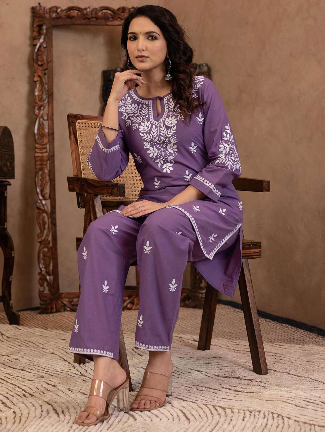 women three quarter sleeve ethnic co-ord set - 22014585 -  Standard Image - 1