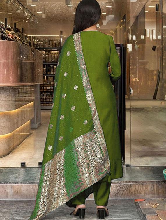 women embroidered three quarter sleeve kurta pant with dupatta set - 22014599 - Standard Image - 4
