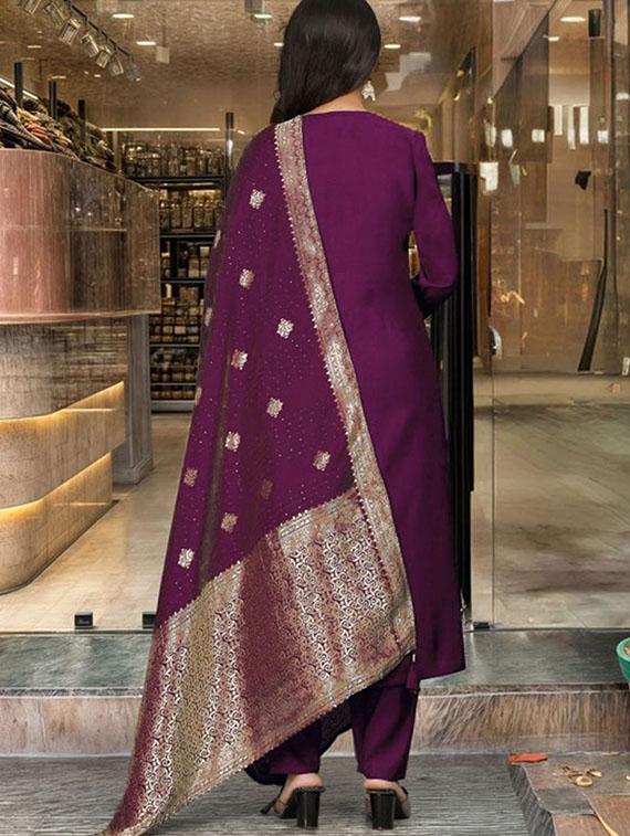 women embroidered three quarter sleeve kurta pant with dupatta set - 22014600 - Standard Image - 4