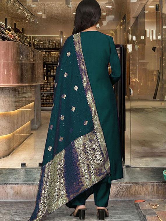 women embroidered three quarter sleeve kurta pant with dupatta set - 22014601 - Standard Image - 4