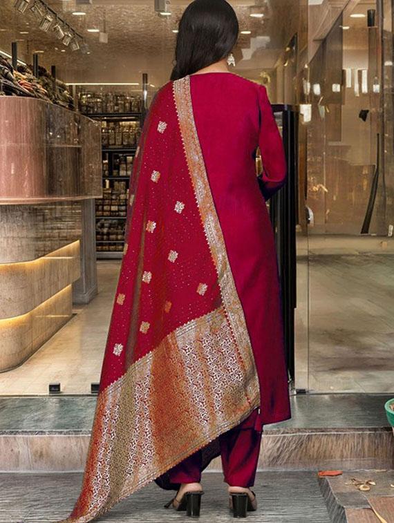 women embroidered three quarter sleeve kurta pant with dupatta set - 22014602 - Standard Image - 4