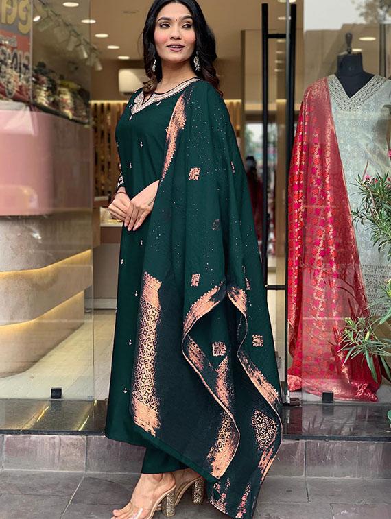 women embroidered three quarter sleeve kurta pant with dupatta set - 22014608 - Standard Image - 1