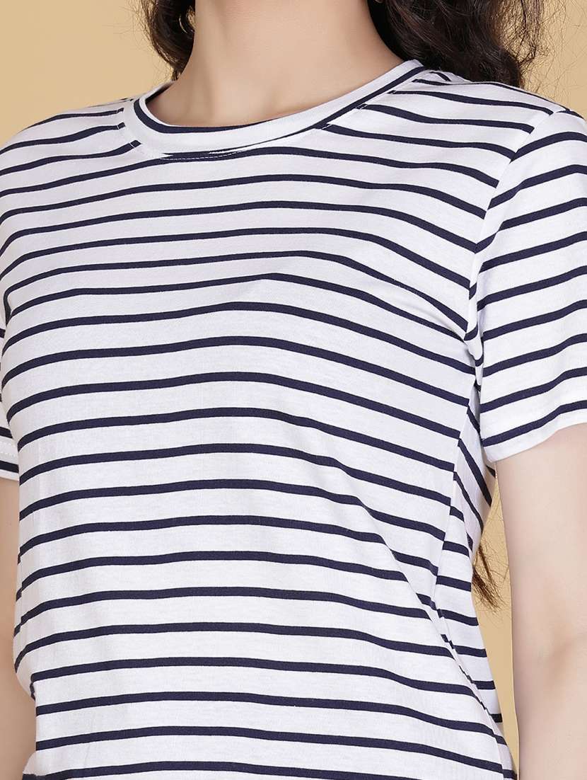 striped white cotton regular fit t-shirt - 22014619 -  Standard Image - 4