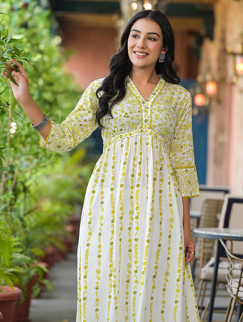 women printed three quarter sleeve a-line kurta - 22014648 - Standard Image - 4