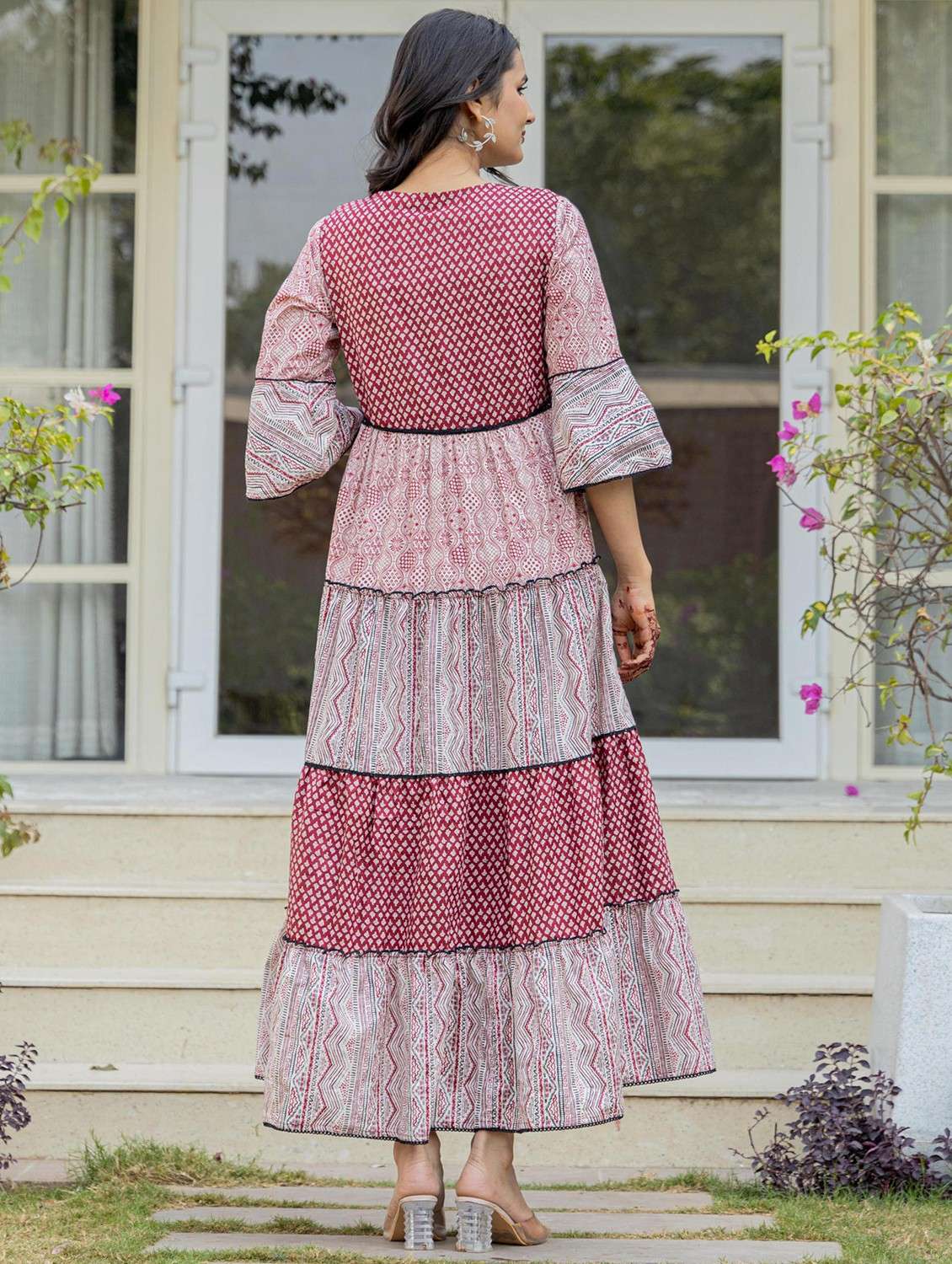 women printed round neck tiered ethnic dress - 22014652 -  Standard Image - 4