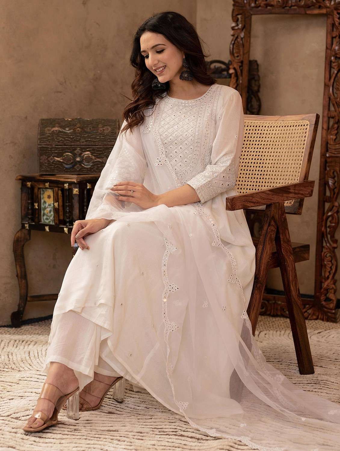 women embroidered round neck anarkali kurta - 22014658 - Standard Image - 1