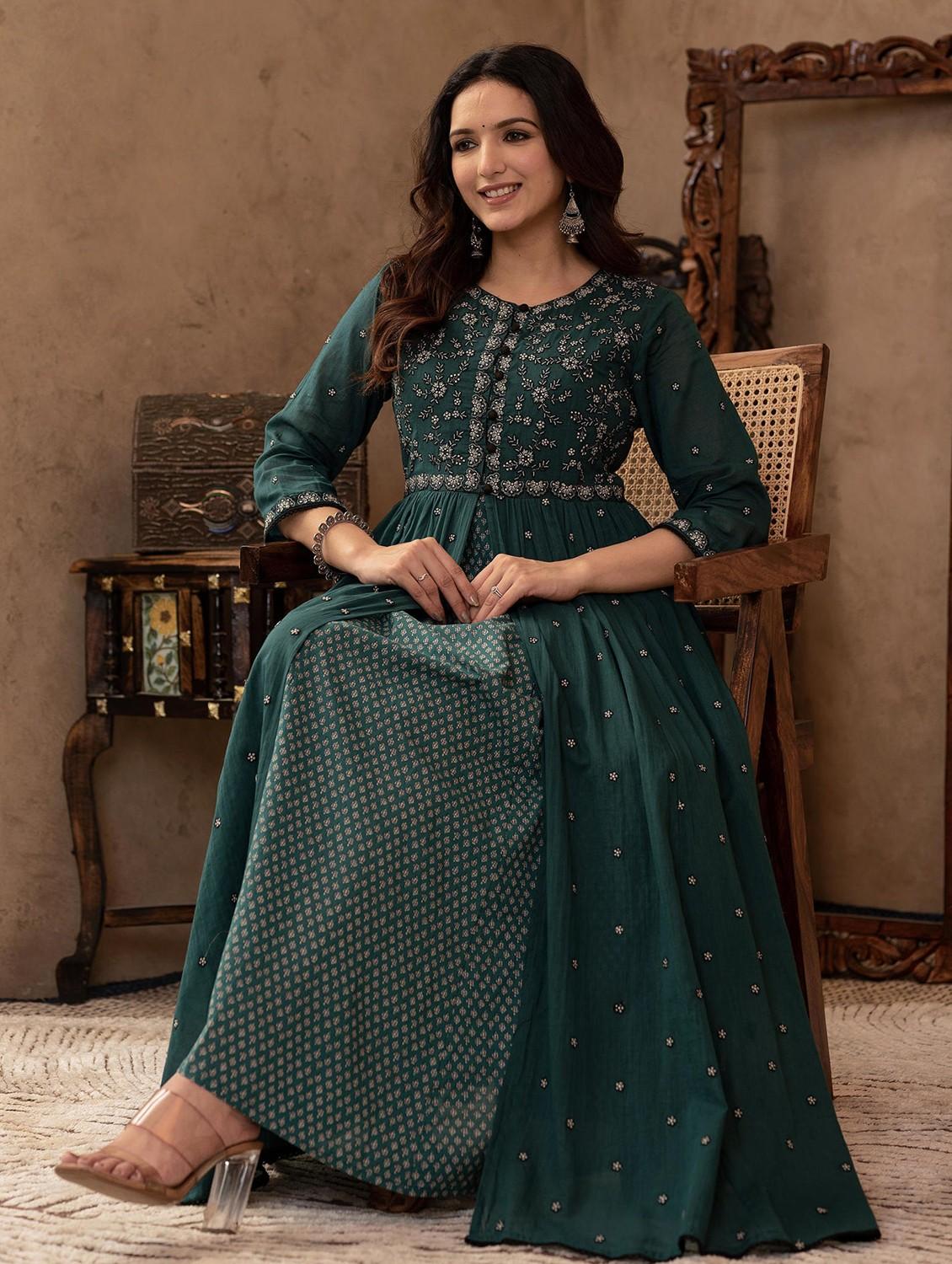 women embroidered three quarter sleeve ethnic dress - 22014663 - Standard Image - 1