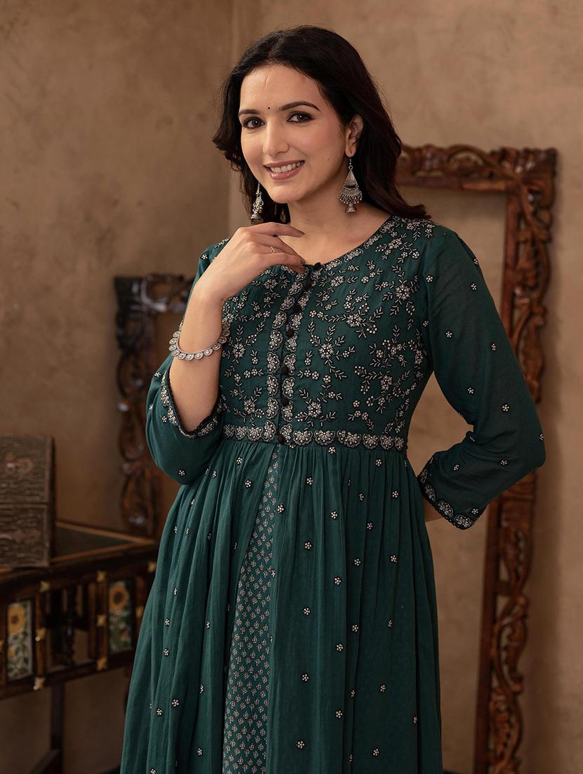 women embroidered three quarter sleeve ethnic dress - 22014663 - Standard Image - 4