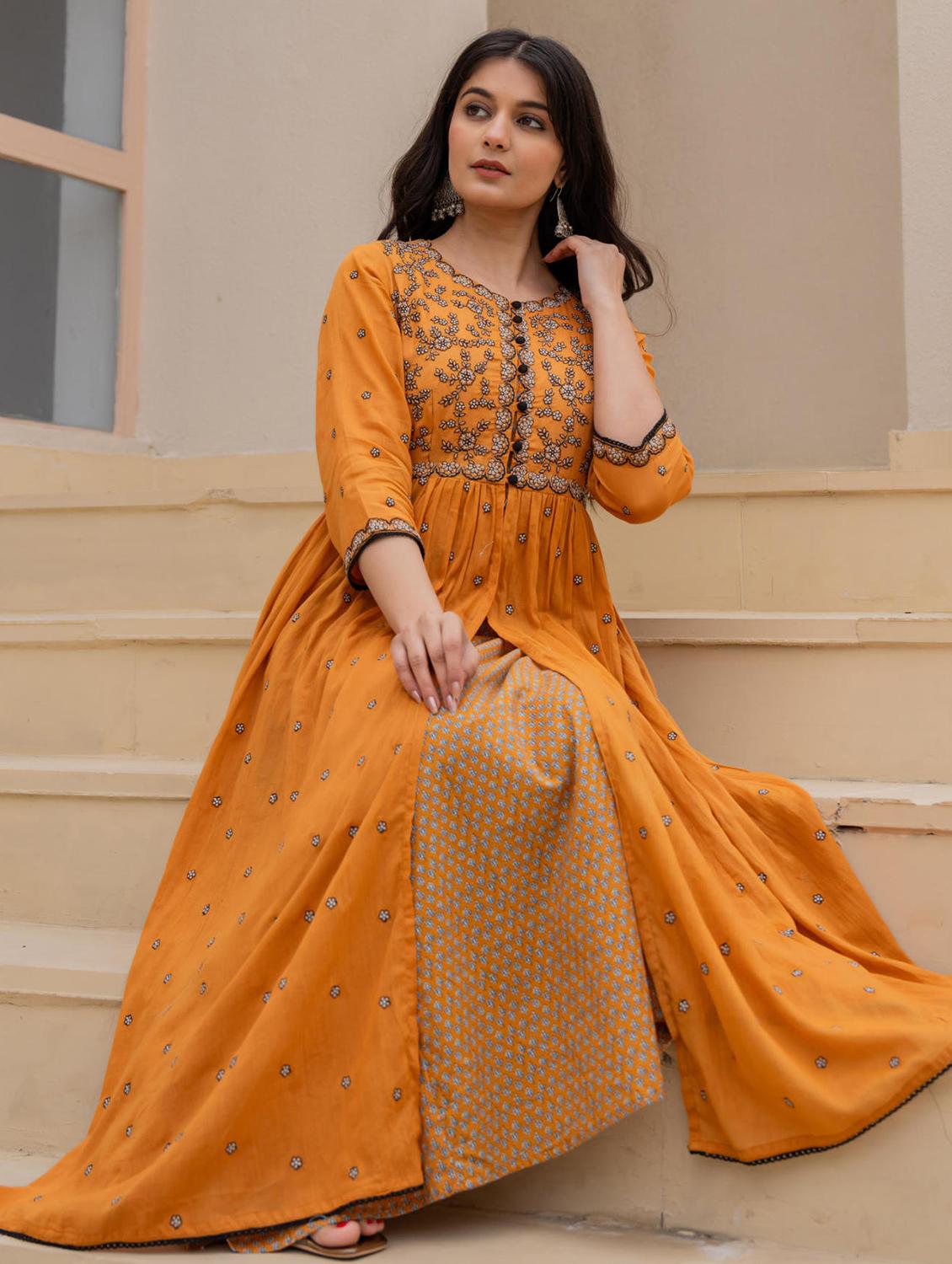 women embroidered three quarter sleeve ethnic dress - 22014665 - Standard Image - 1