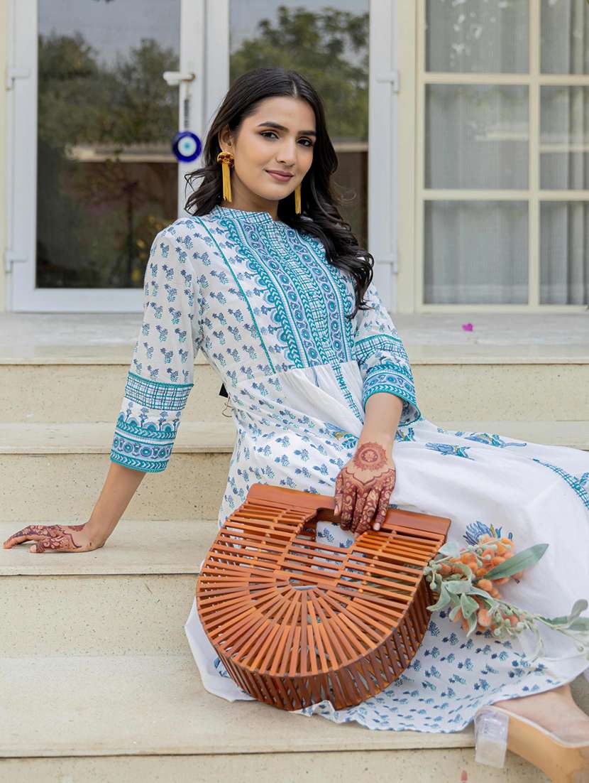 women floral printed three quarter sleeve a-line kurta - 22014667 -  Standard Image - 4