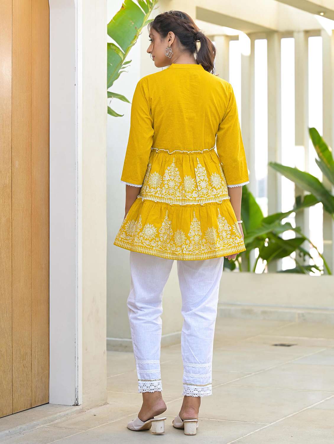 women embroidered three quarter sleeve tiered tunic  - 22014668 -  Standard Image - 4