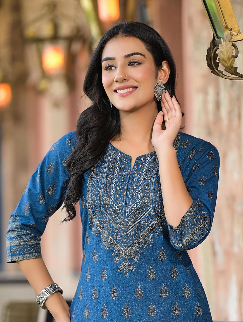 women printed three quarter sleeve straight kurta - 22014679 - Standard Image - 4
