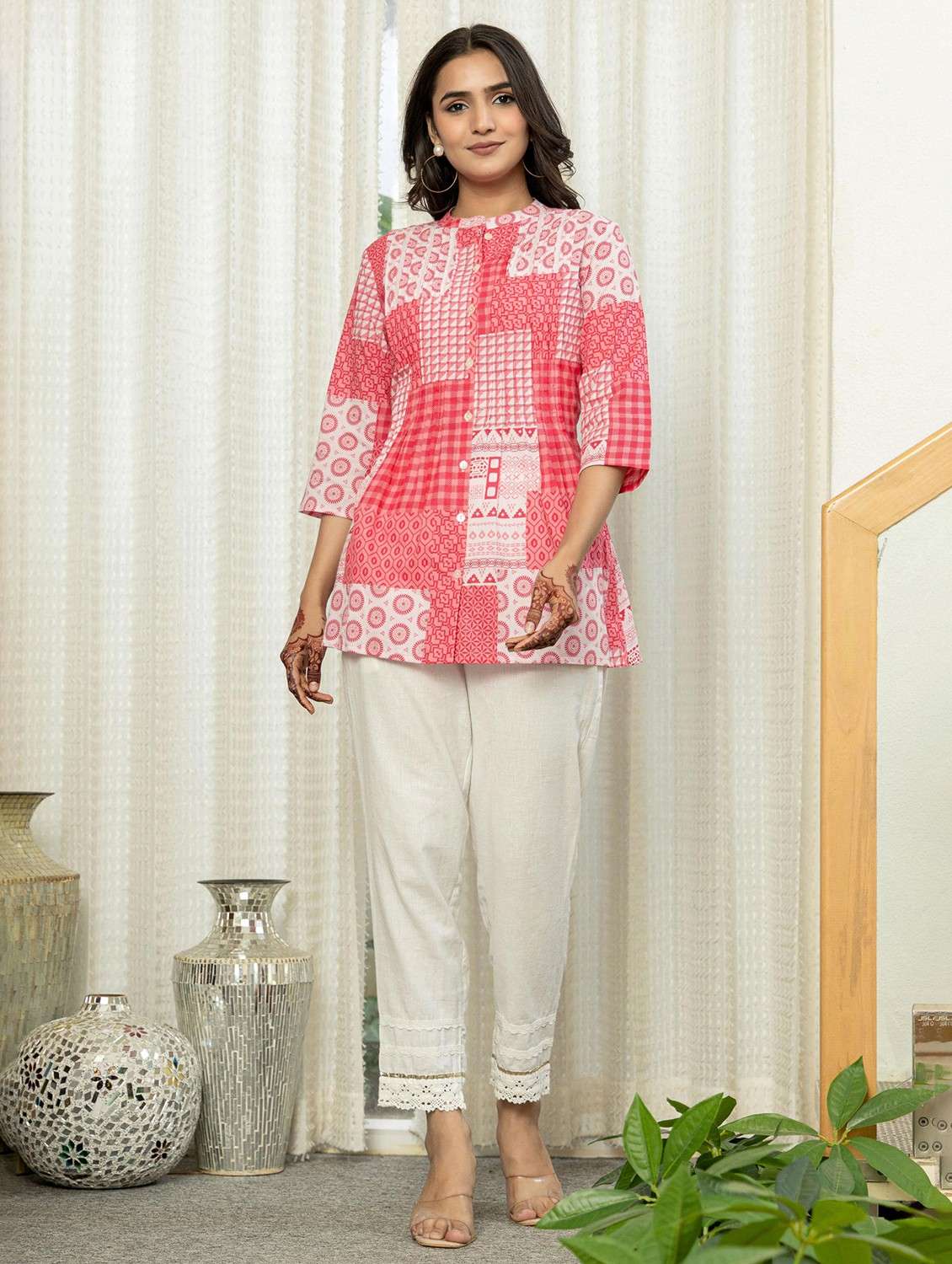 women printed three quarter sleeve a-line kurti - 22014681 -  Standard Image - 4