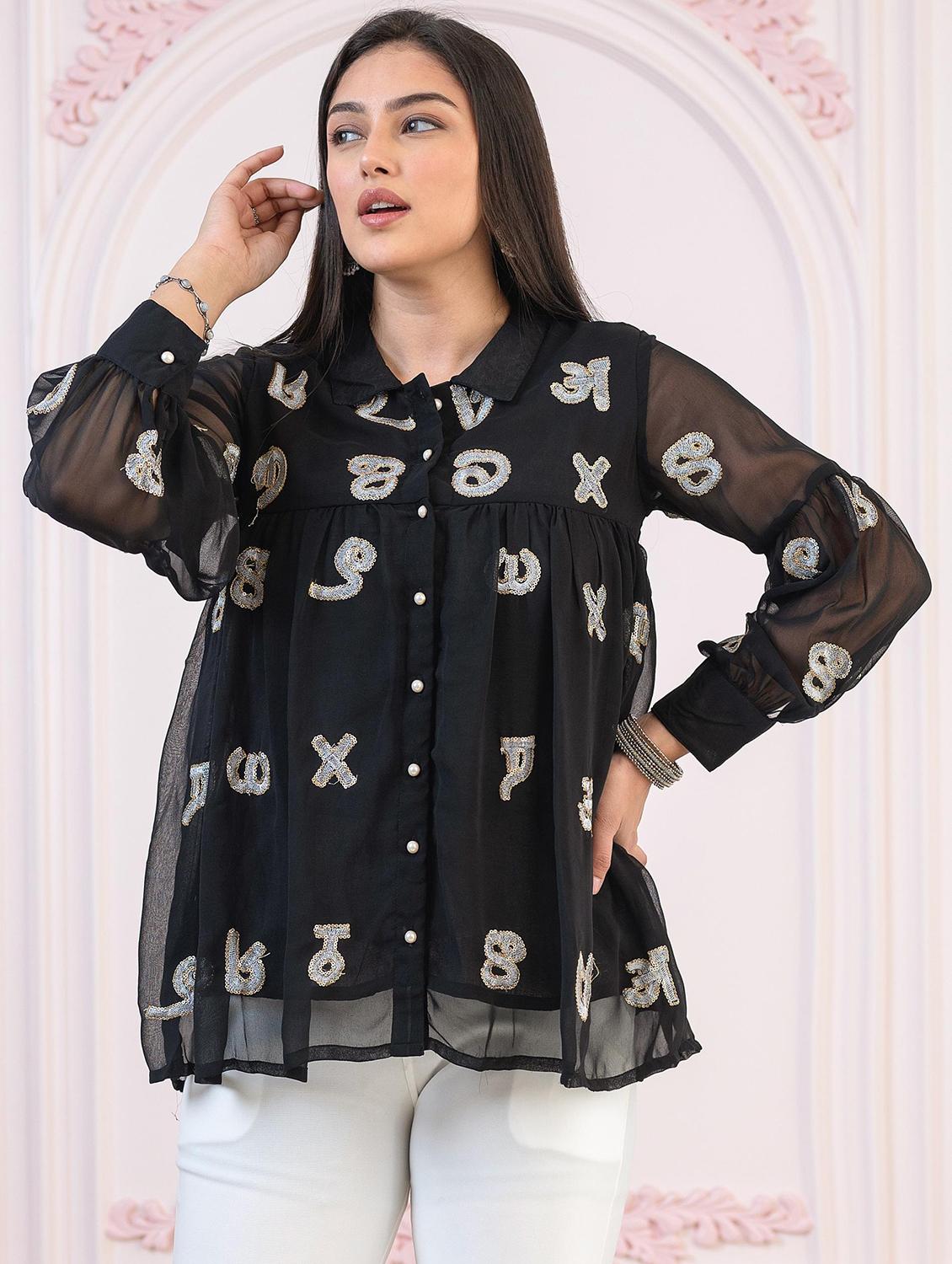 women typographic long sleeve shirt top - 22014711 -  Zoom Image - 0