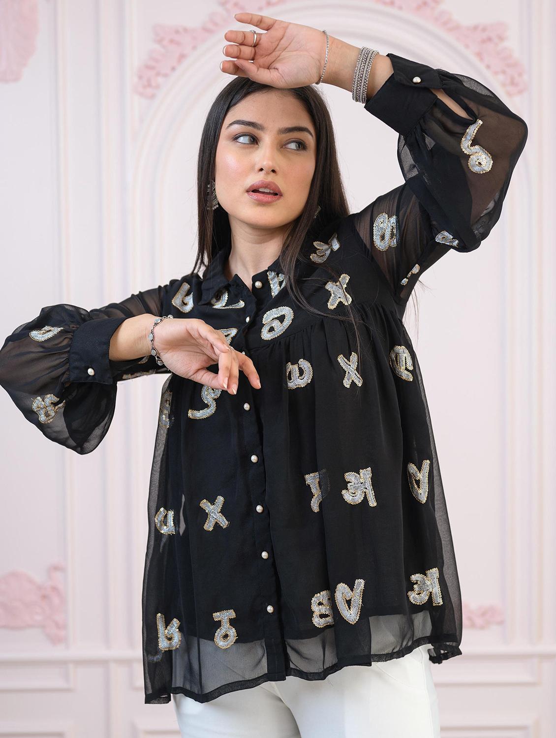 women typographic long sleeve shirt top - 22014711 - Standard Image - 1