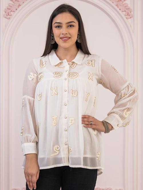 women typographic long sleeve shirt top - 22014712 -  Standard Image - 0
