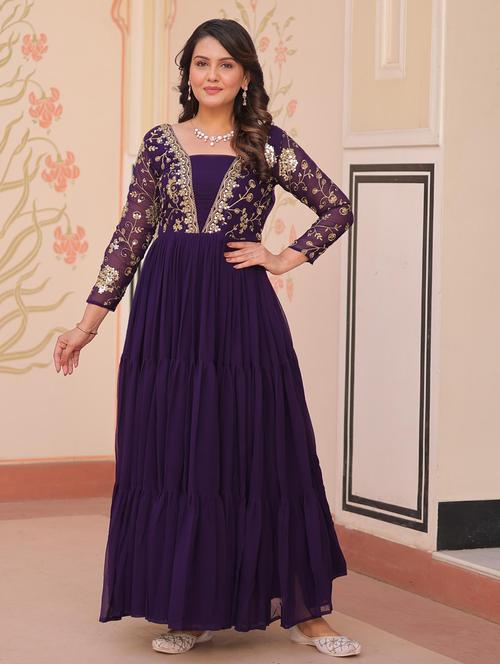 women solid with work square neck tiered ethnic dress - 22014724 - Standard Image - 0