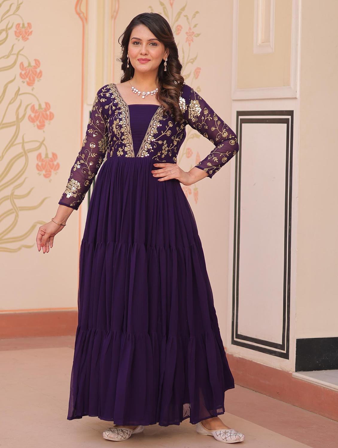 women solid with work square neck tiered ethnic dress - 22014724 - Zoom Image - 0