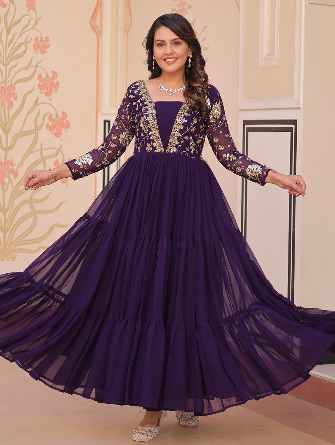 women solid with work square neck tiered ethnic dress - 22014724 -  Standard Image - 1