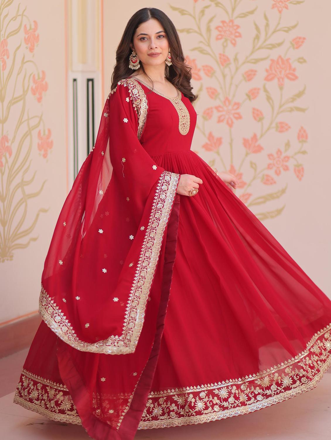women embroidered long sleeve anarkali kurta dupatta set - 22014726 - Standard Image - 1