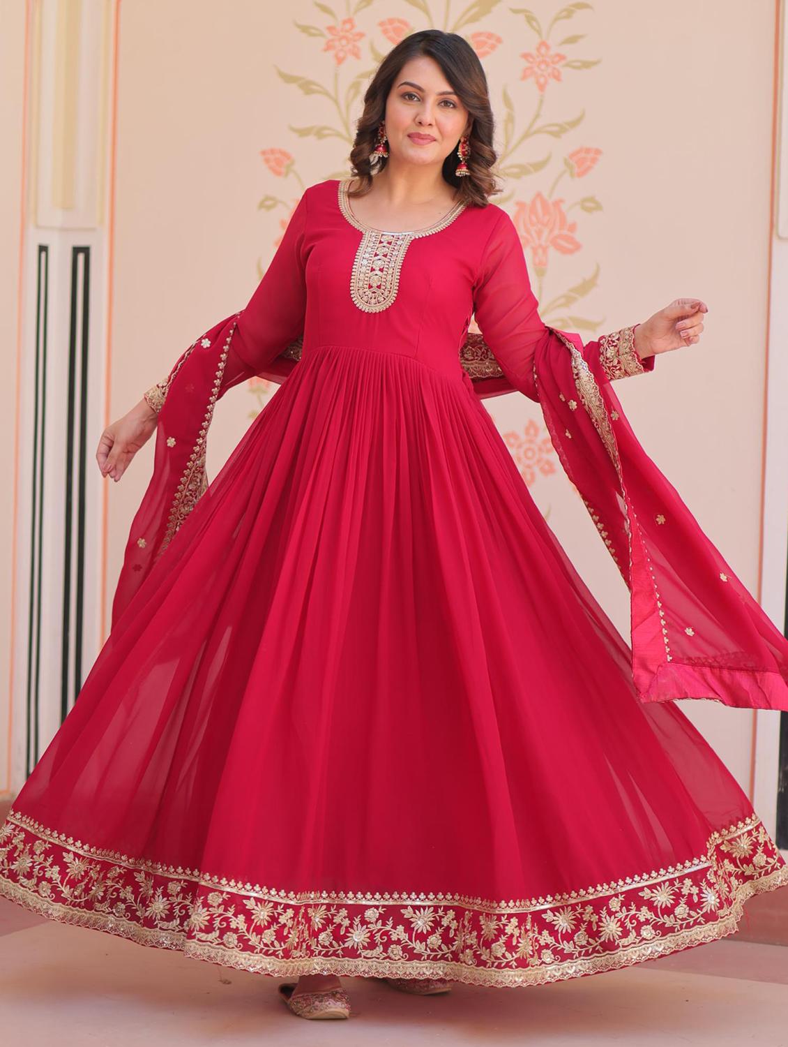 women embroidered long sleeve anarkali kurta dupatta set - 22014727 -  Standard Image - 1