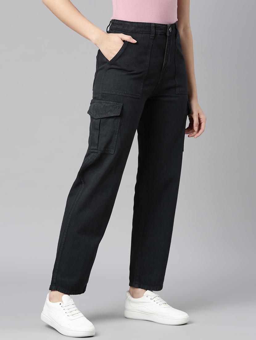 women solid high rise denim cargo - 22014741 -  Standard Image - 1