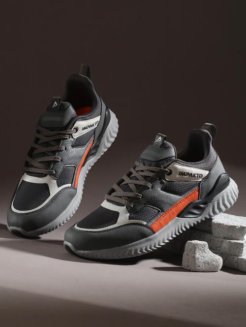 men grey solid lace up sneaker - 22015920 - Standard Image - 0
