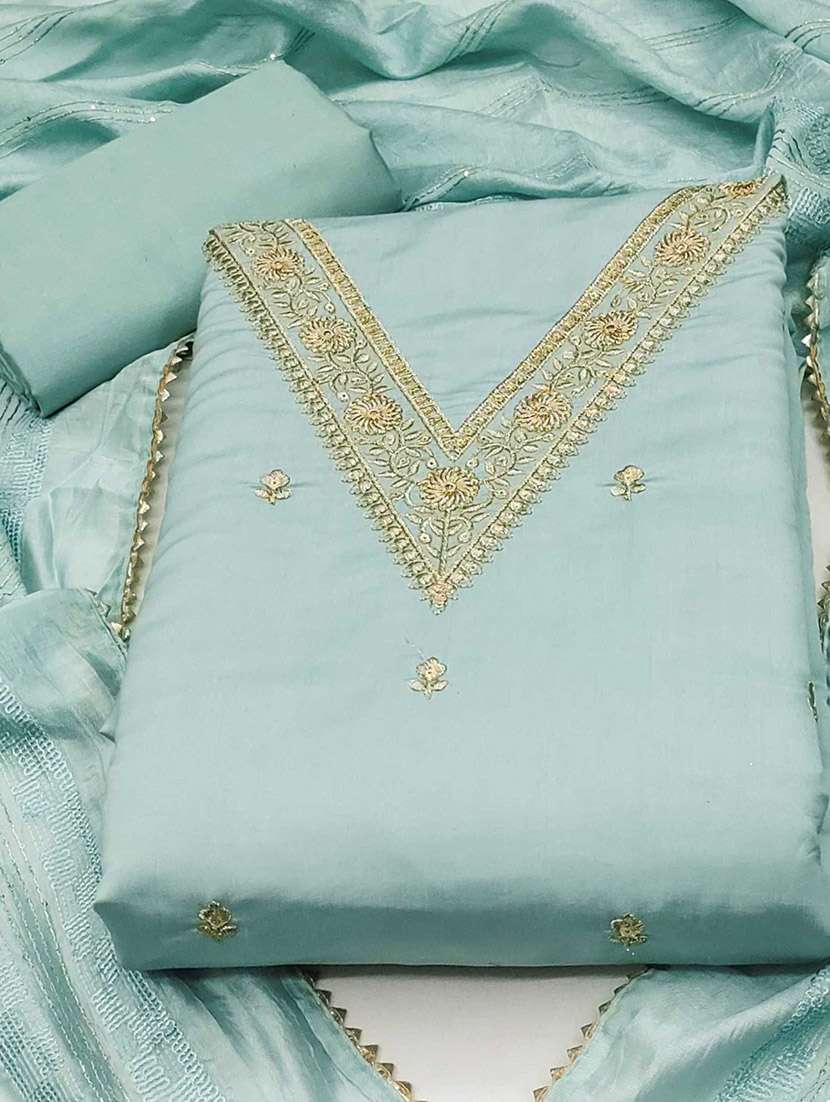 women solid with work embroidered unstitched suit set - 22016374 -  Standard Image - 1