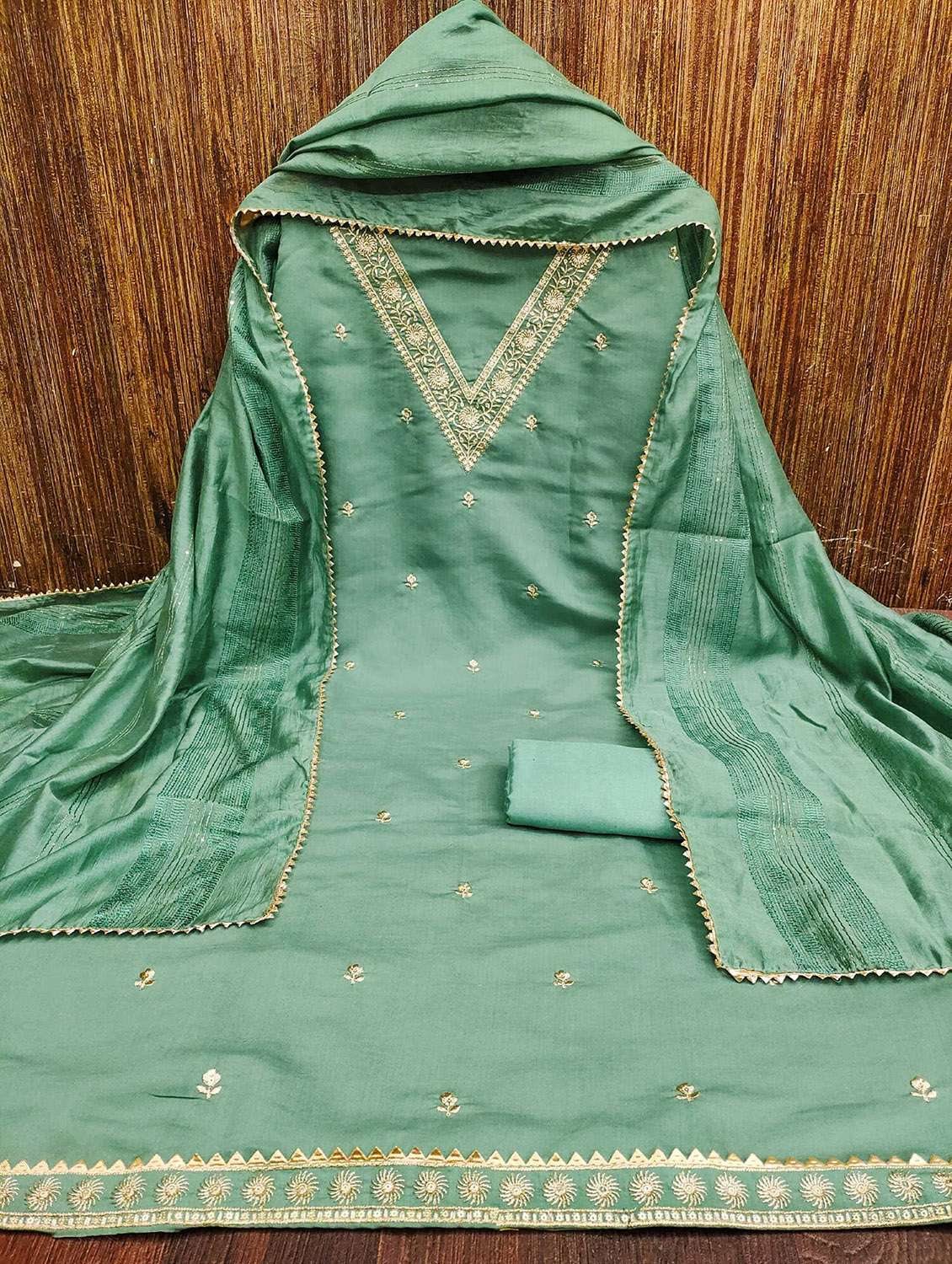 women solid with work embroidered unstitched suit set - 22016375 -  Standard Image - 1