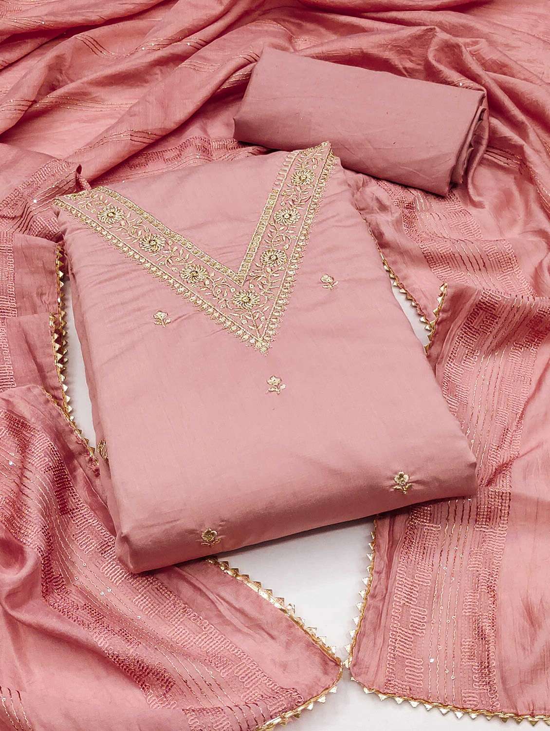 women solid with work embroidered unstitched suit set