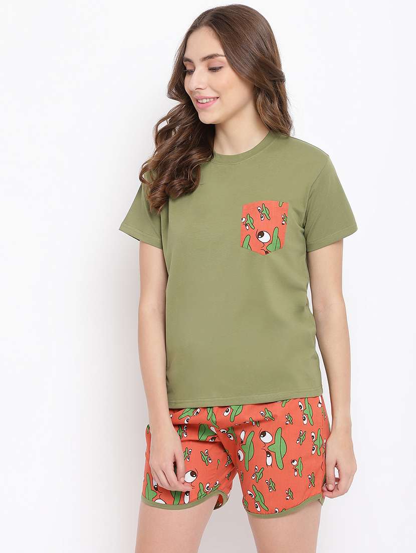women printed nightwear shorts set - 22016377 -  Standard Image - 1
