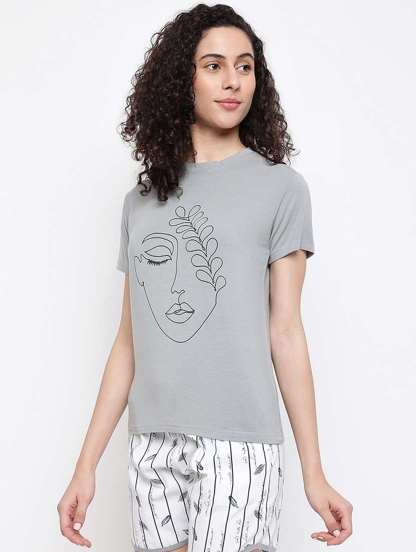 women printed nightwear shorts set - 22016387 -  Standard Image - 1