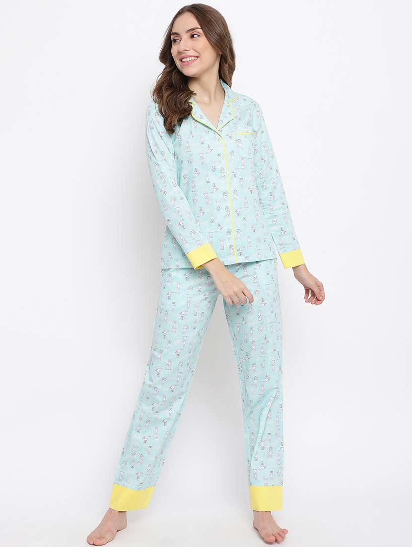 women printed nightwear pyjama set - 22016391 -  Standard Image - 1