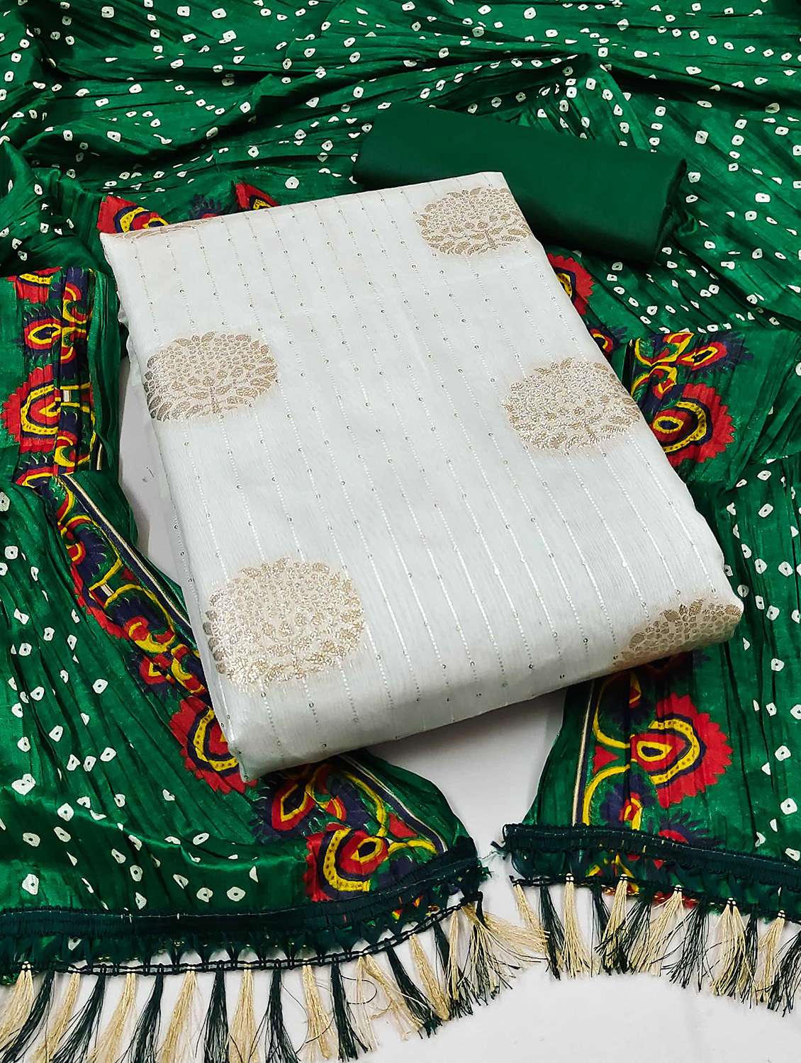 women self design zari work unstitched suit set