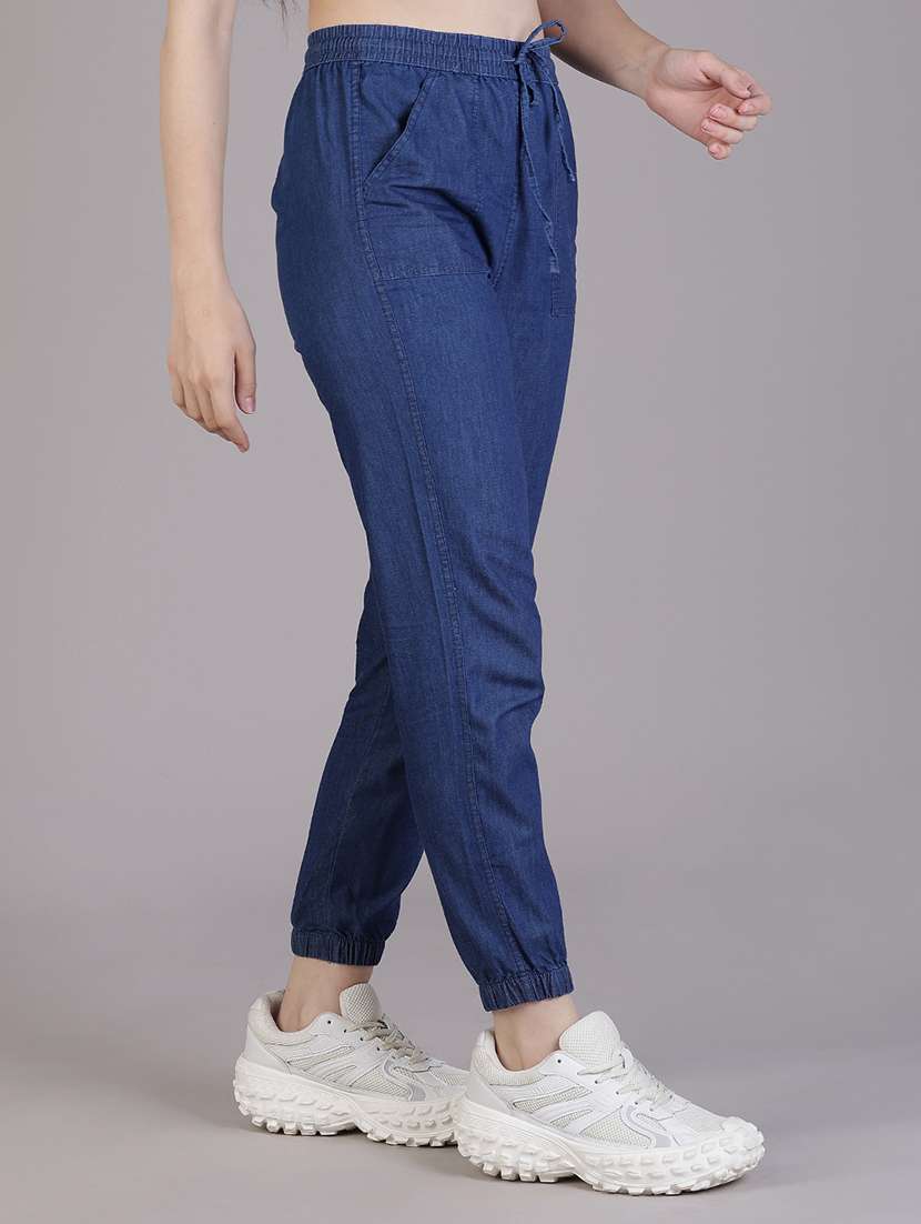women solid high rise denim jogger - 22016423 - Standard Image - 1