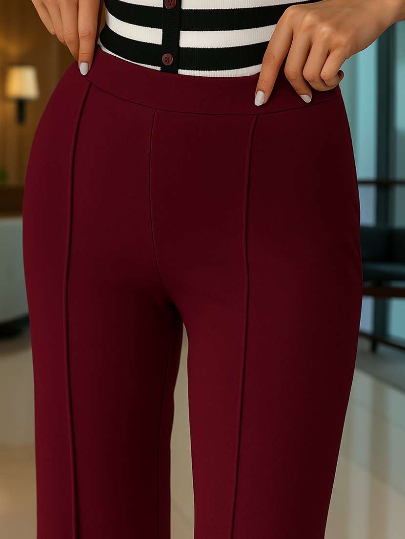 women solid high rise straight trouser - 22016426 -  Standard Image - 4