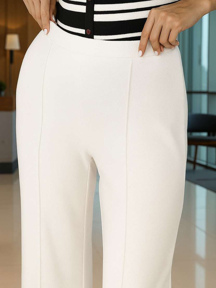 women solid high rise straight trouser - 22016429 - Standard Image - 4