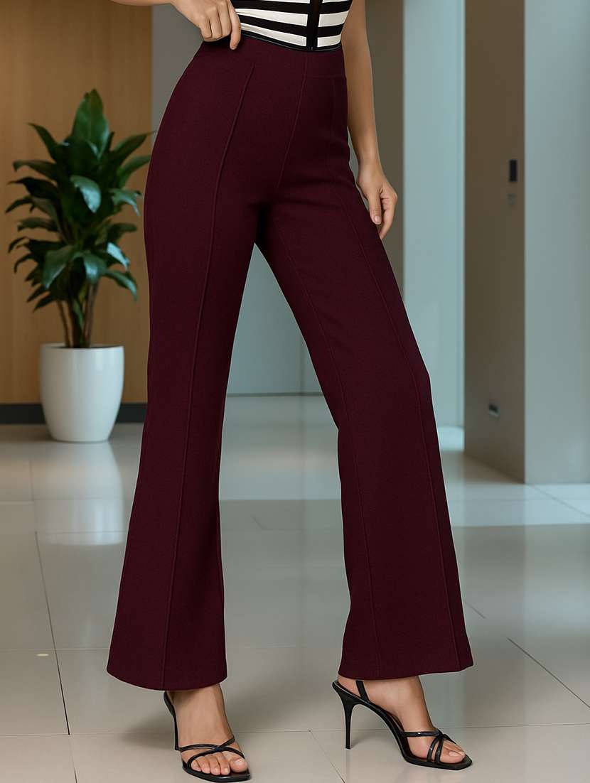 women solid high rise straight trouser - 22016430 -  Standard Image - 1