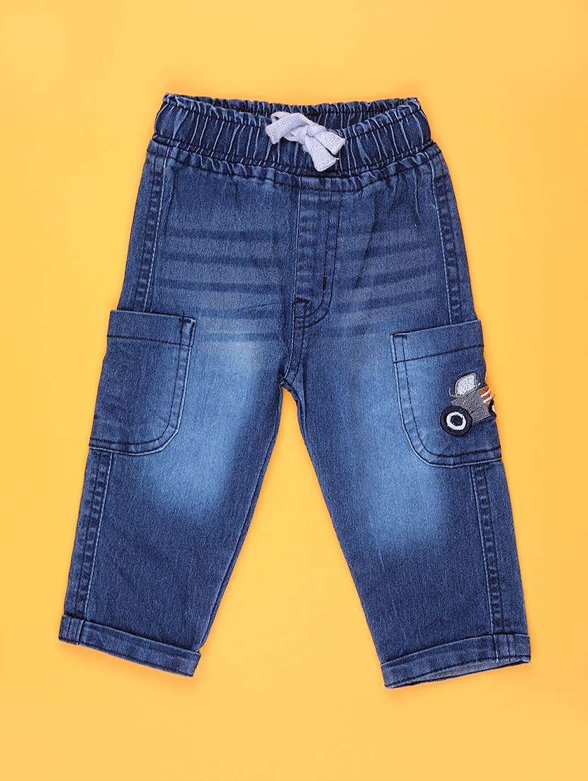 boys washed mid rise denim cargo