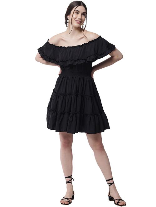 women black solid off shoulder tiered dress - 22016463 -  Standard Image - 0