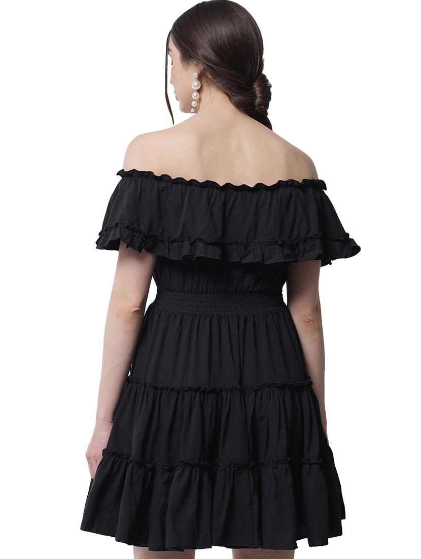 women black solid off shoulder tiered dress - 22016463 - Standard Image - 4