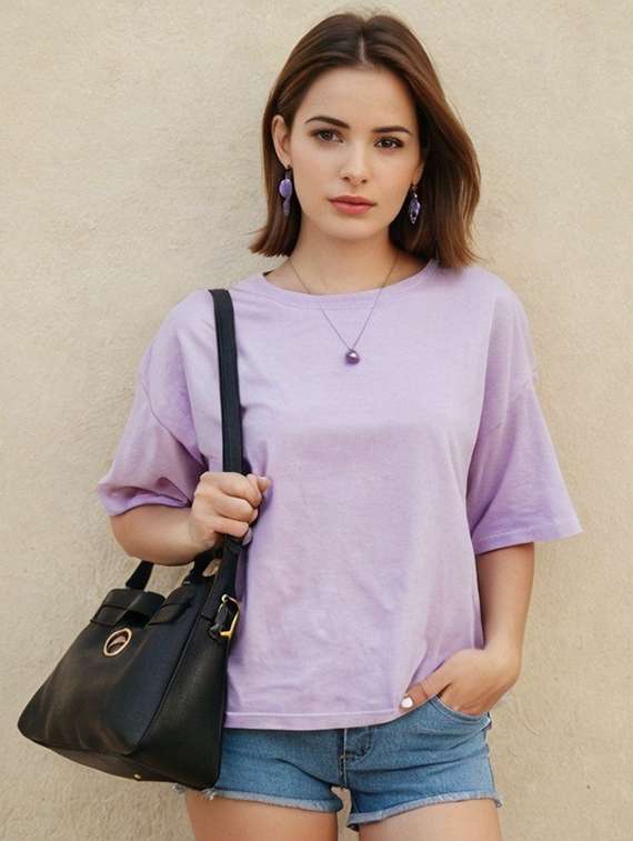 women solid drop sleeve regular fit t-shirt - 22016557 -  Standard Image - 1