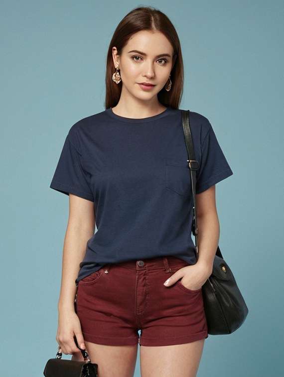 women solid short sleeve regular fit t-shirt - 22016558 -  Standard Image - 1