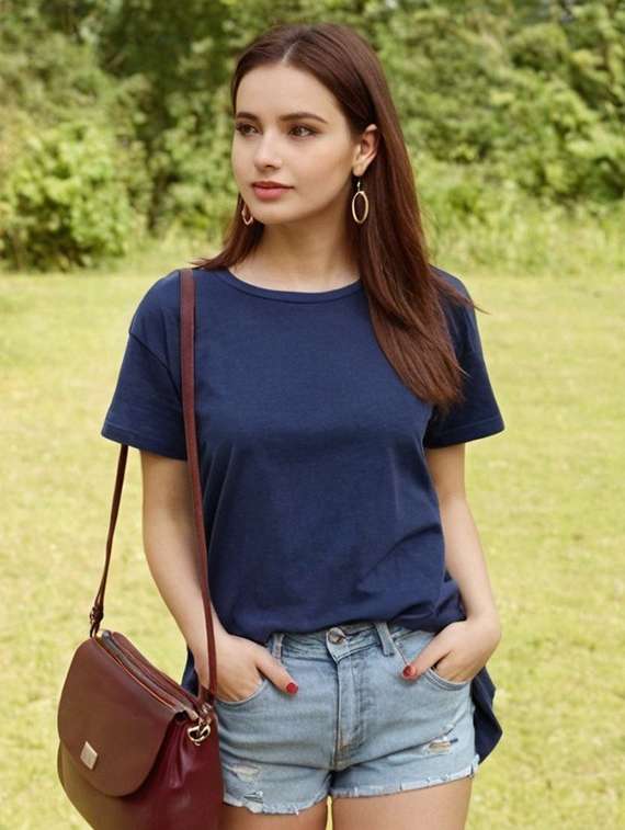 women solid short sleeve regular fit t-shirt - 22016558 -  Standard Image - 4